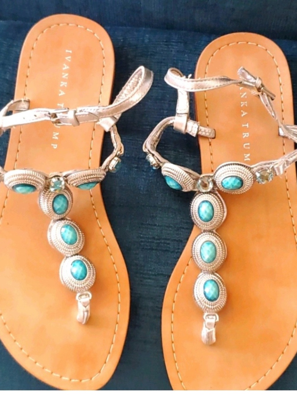 Ivanka Trump Silver Sandals with Turquoise Accents
